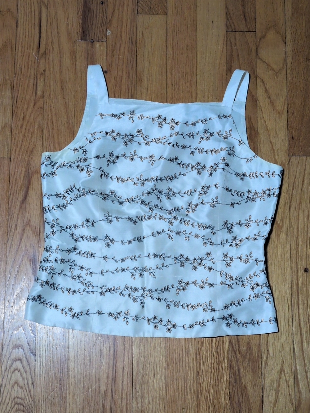 Embroidered Ivory Sleeveless Tank Top